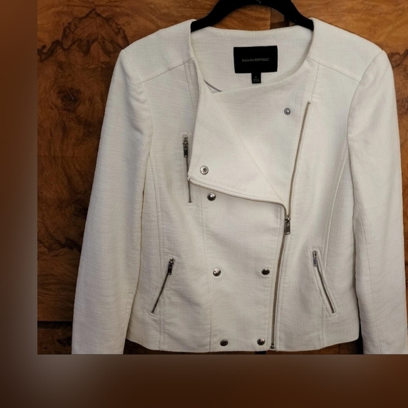 Banana Republic White Tweed Zipper Moto Jacket Blazer - Picture 3 of 7